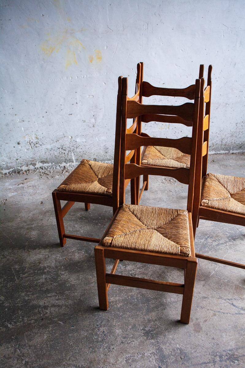 Brutalist oak chairs (set of four)