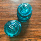 Deux petits pot en verre bleu turquoise
