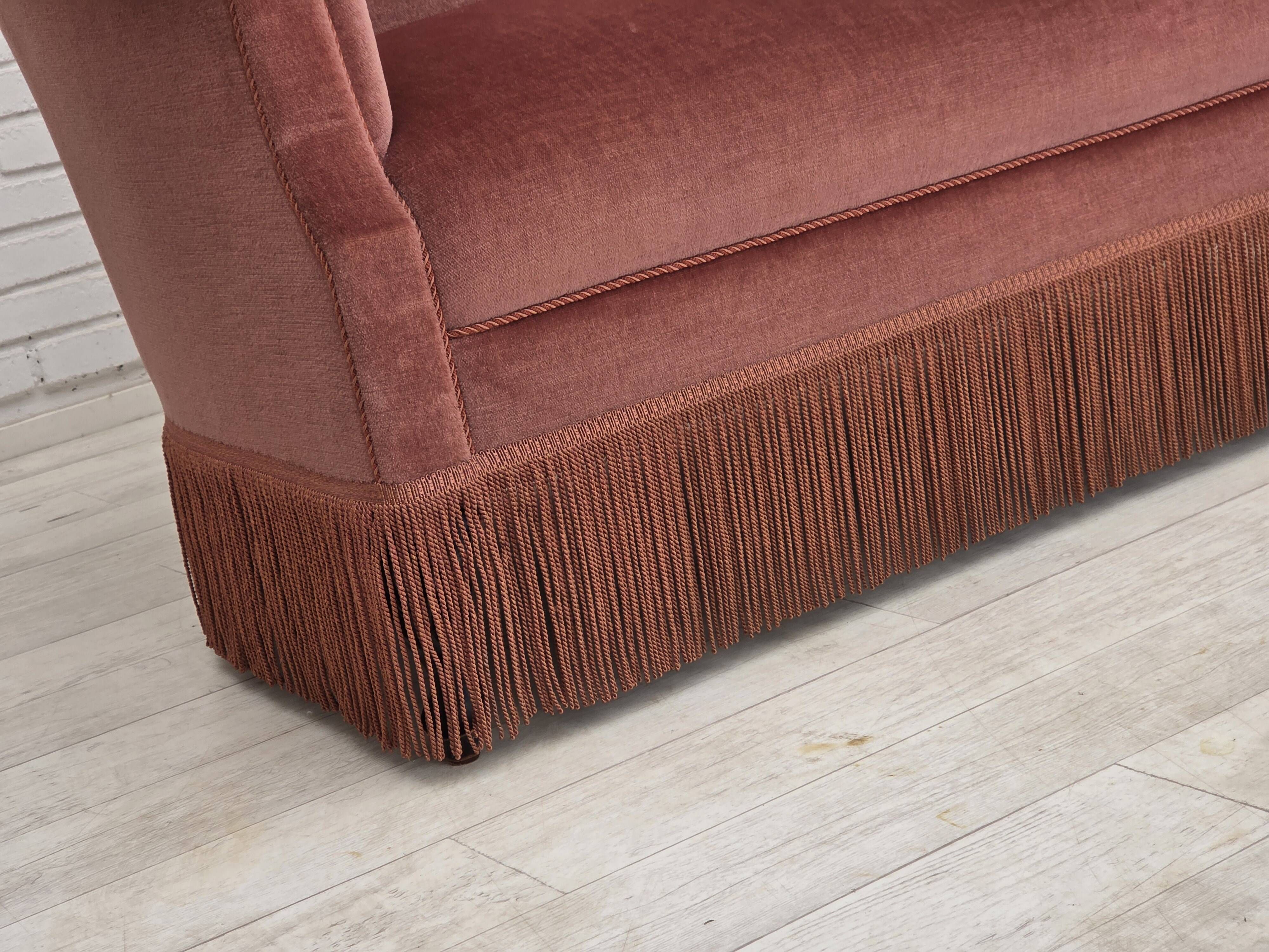 1960s, Danish 2-seater sofa, original pink furniture velour.