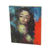 Vintage Abstract Painting on Canvas Nude Woman La Pipe