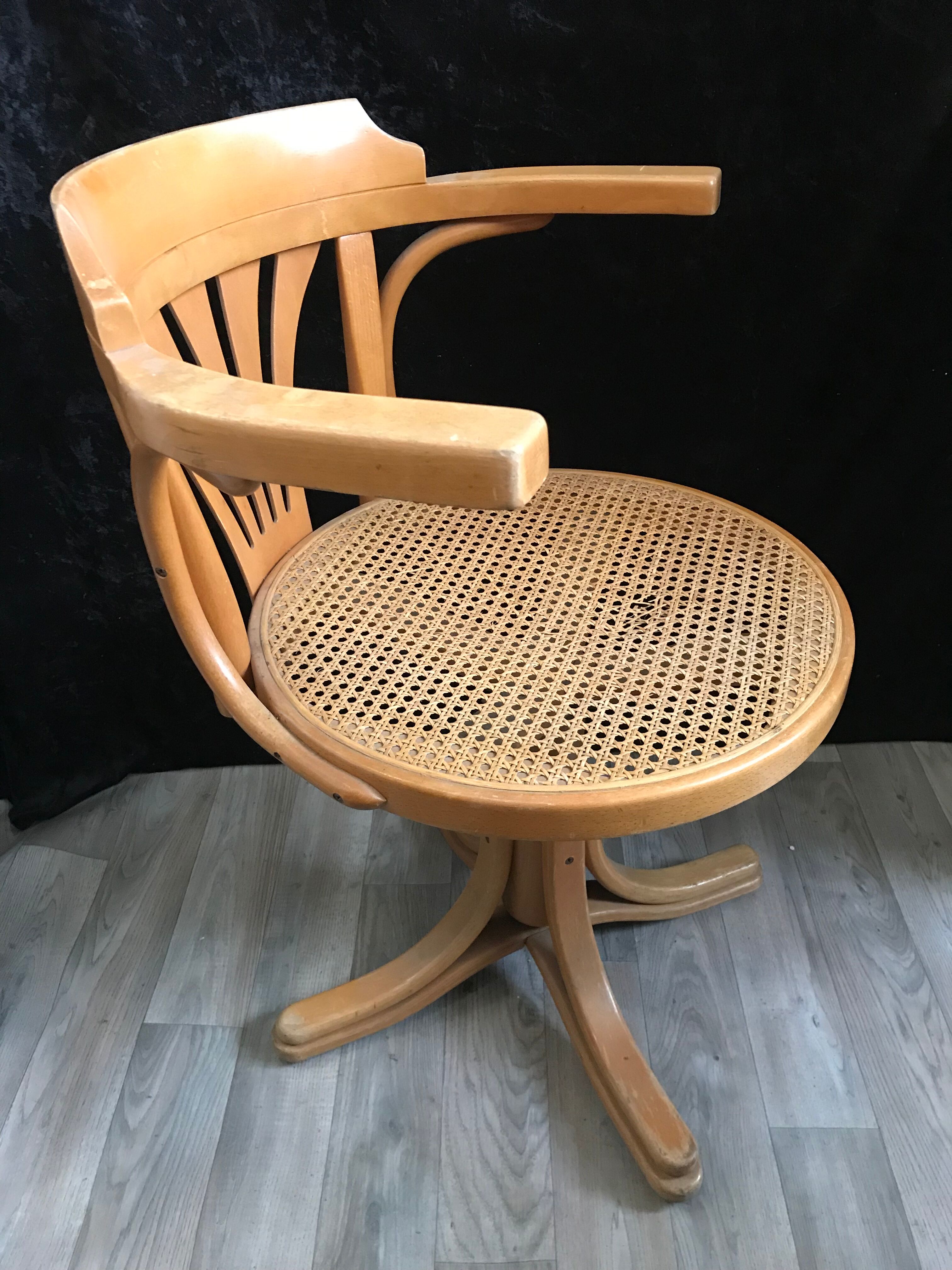 Swivel curved wooden desk armchair