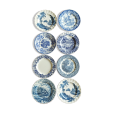 8 blue & white plates