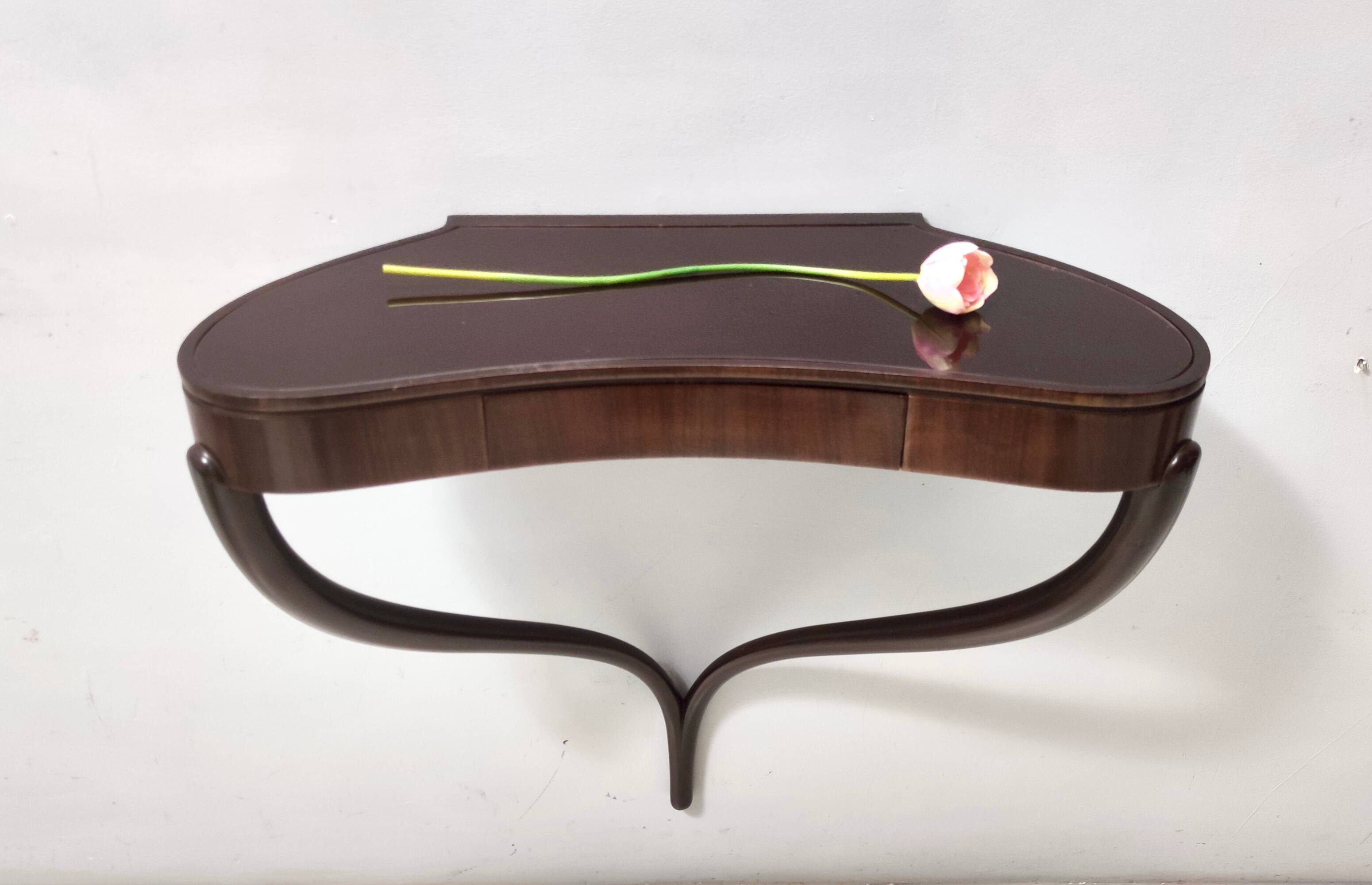 Ebonized Beech and Walnut Wall-Mounted Console Table
