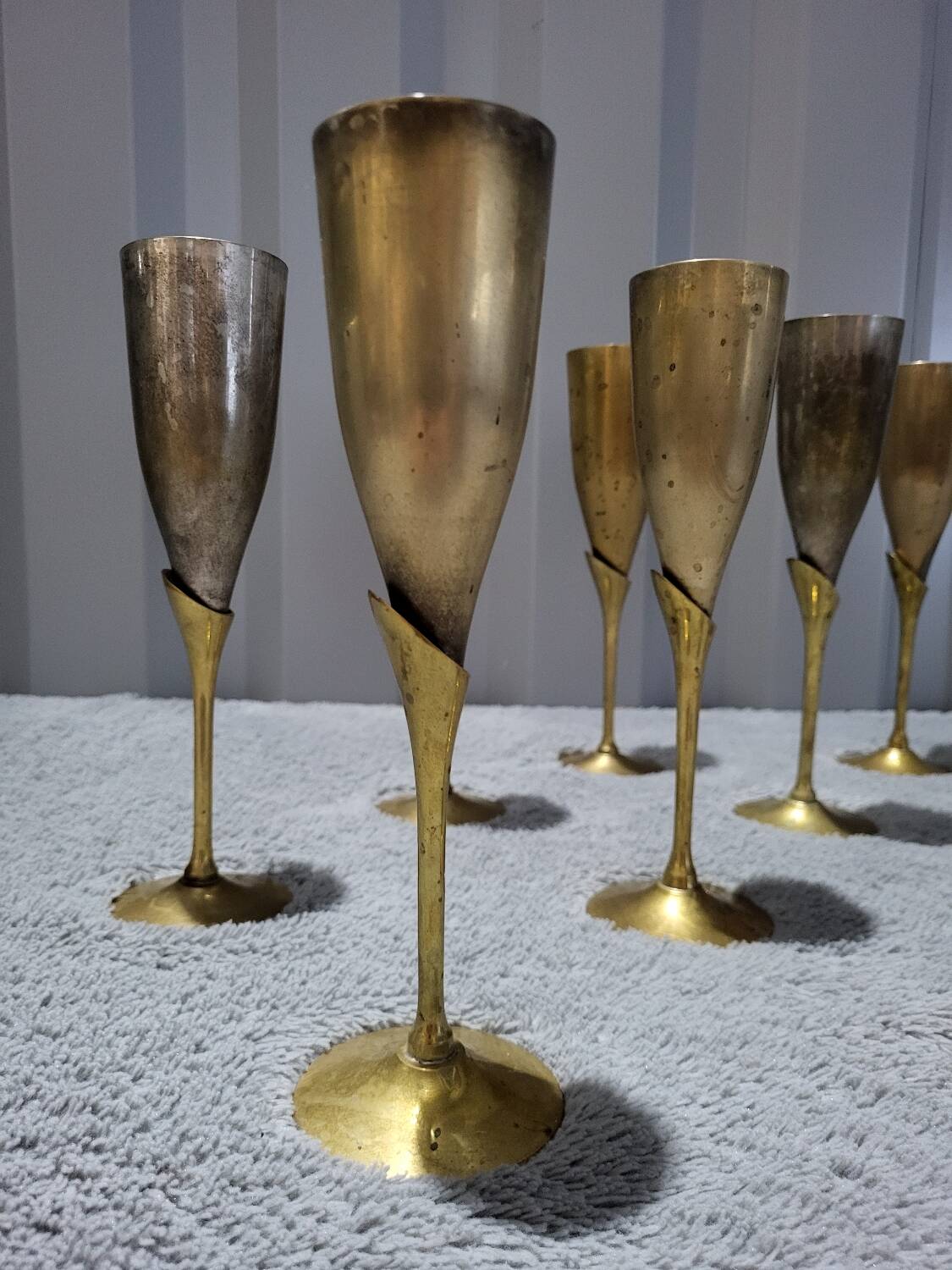 Set of 12 Authentic Antique Vintage Champagne Flutes
