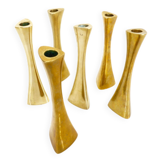 6 Ytterberg solid brass candlesticks for BCA Eskilstuna, Sweden, circa 19