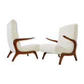 Pair of 1960's Armchairs in White Bouclette