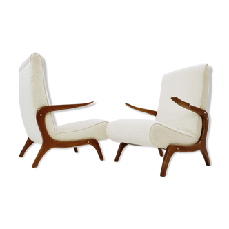 Pair of 1960's Armchairs in White Bouclette