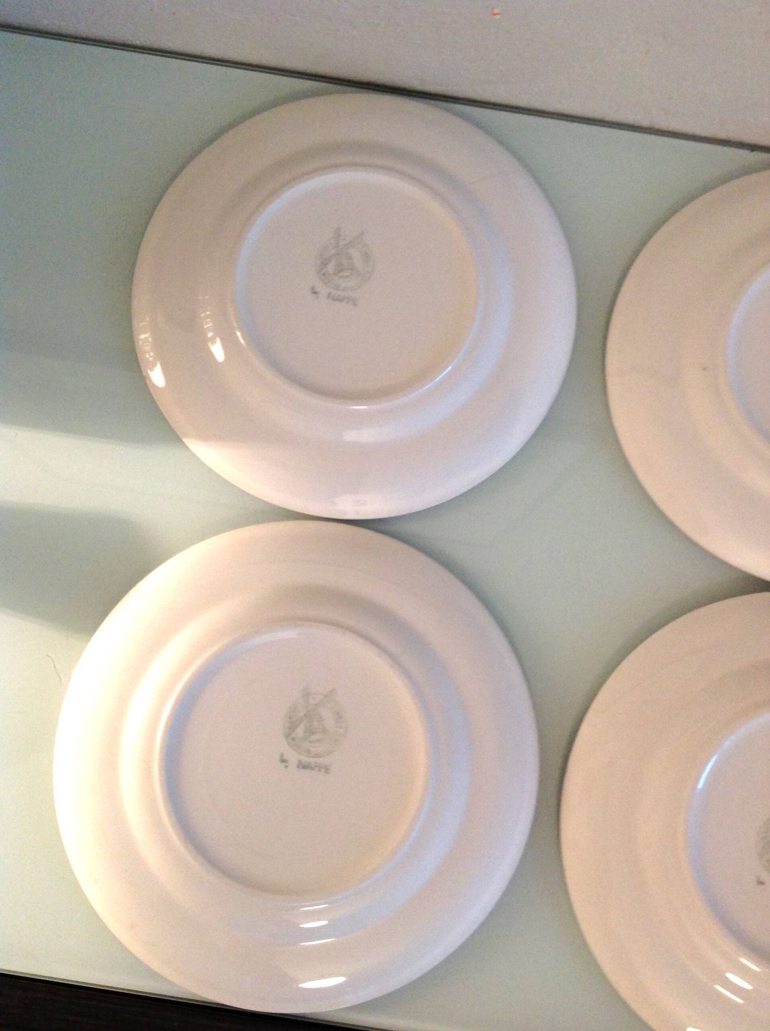 Set of six Moulin des Loups dessert plates, Nappe green model/ 50s-60s