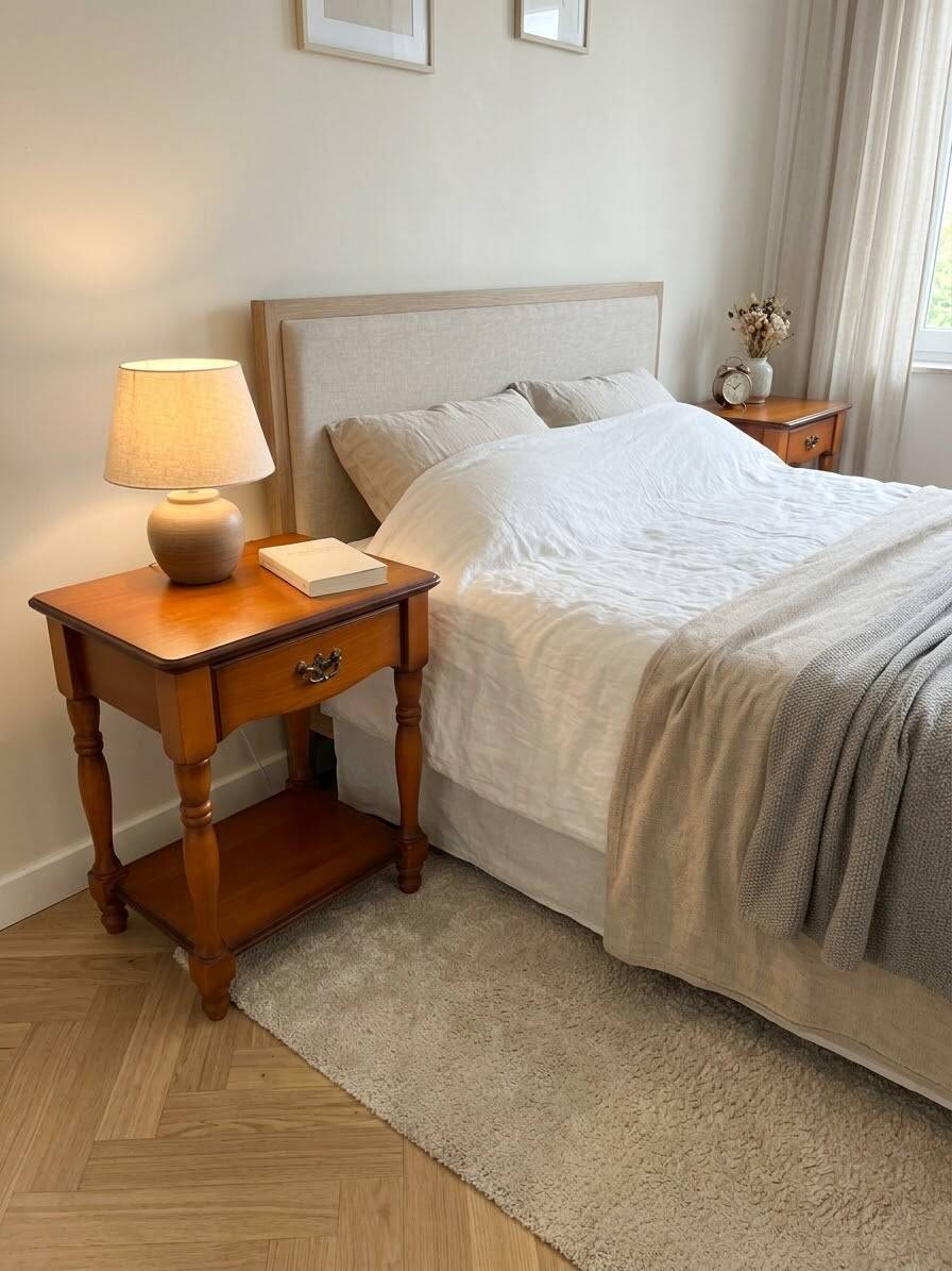 Pair of cherry wood bedside tables from the mid-20th century.