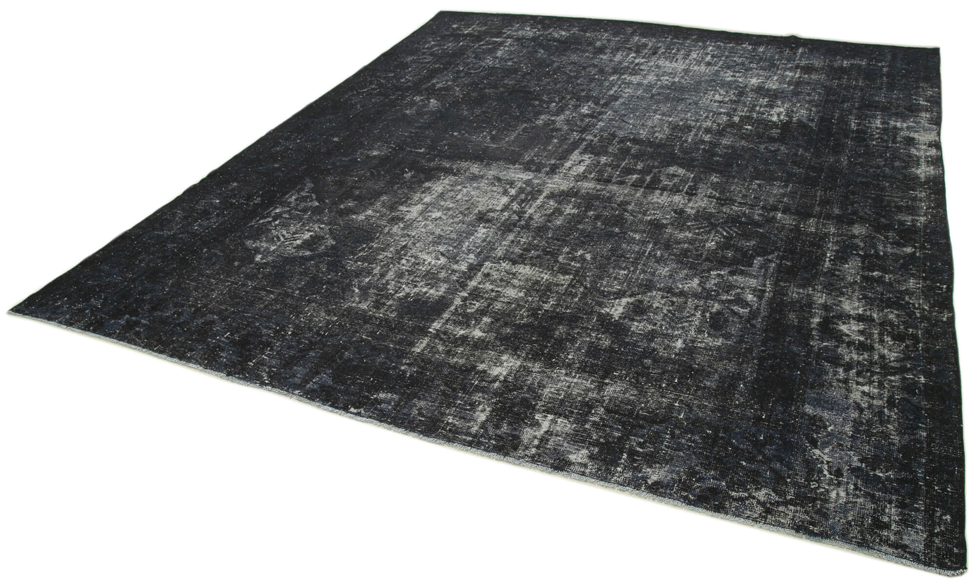 Hand-knotted oriental overdyed 312 cm x 356 cm black wool carpet