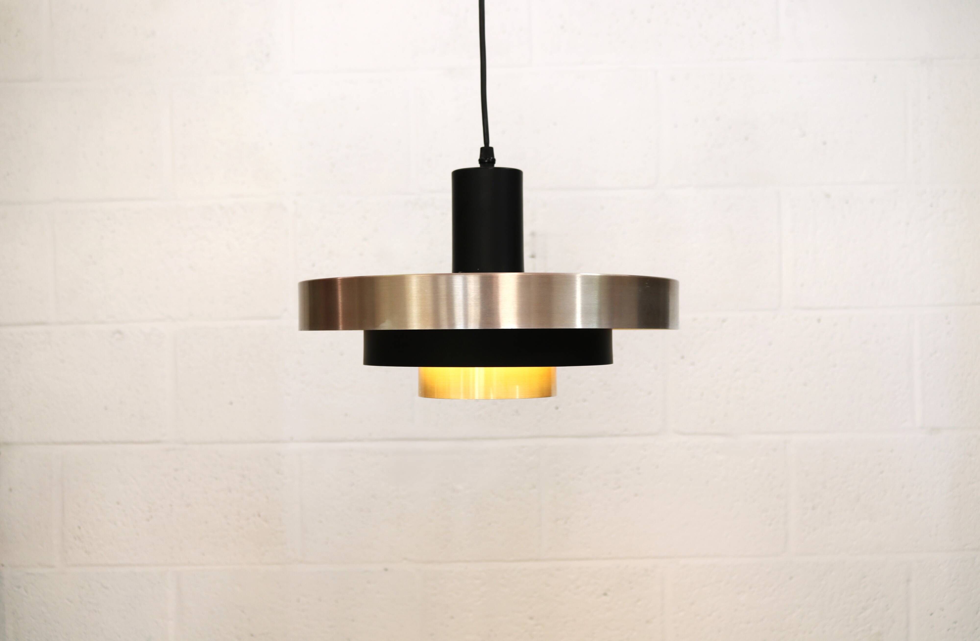 Vintage Danish Pendant Lamp – Champagne Aluminium & Black – Scandinavian