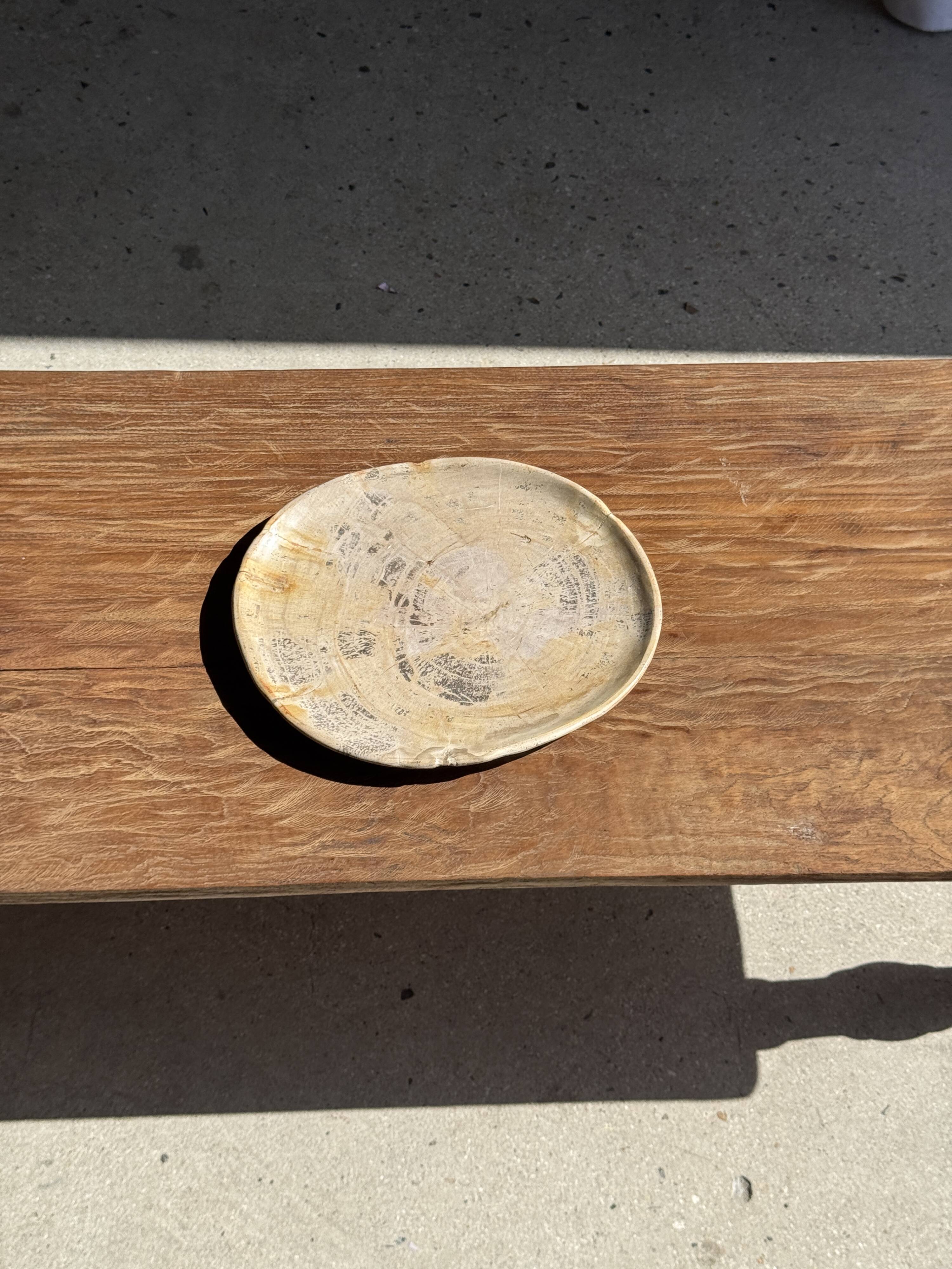 Oval petrified wood dish or bowl with grey edges D28x24 -3779