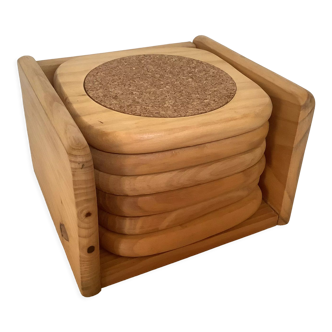 6  coasters Scandinavian wood and cork