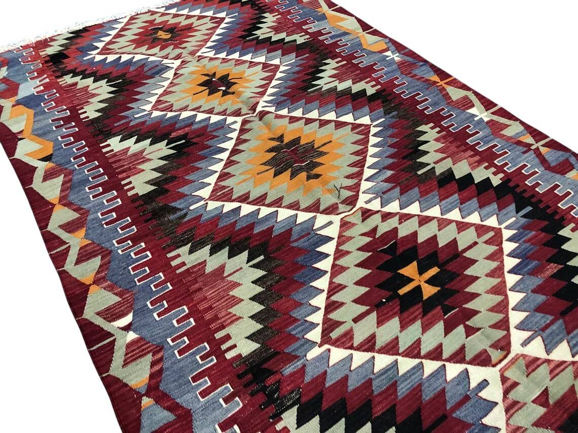 Oushak Geometric Wool Kilim Rug