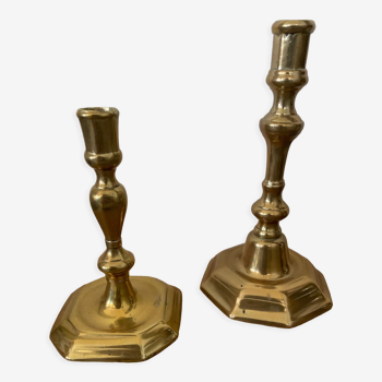 Duo of brass candlesticks
