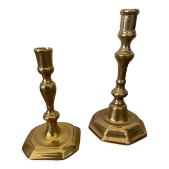 Duo of brass candlesticks