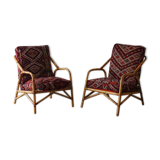 Set of 2 vintage armchairs 90s bamboo, with kilim cushions handmade on mesu