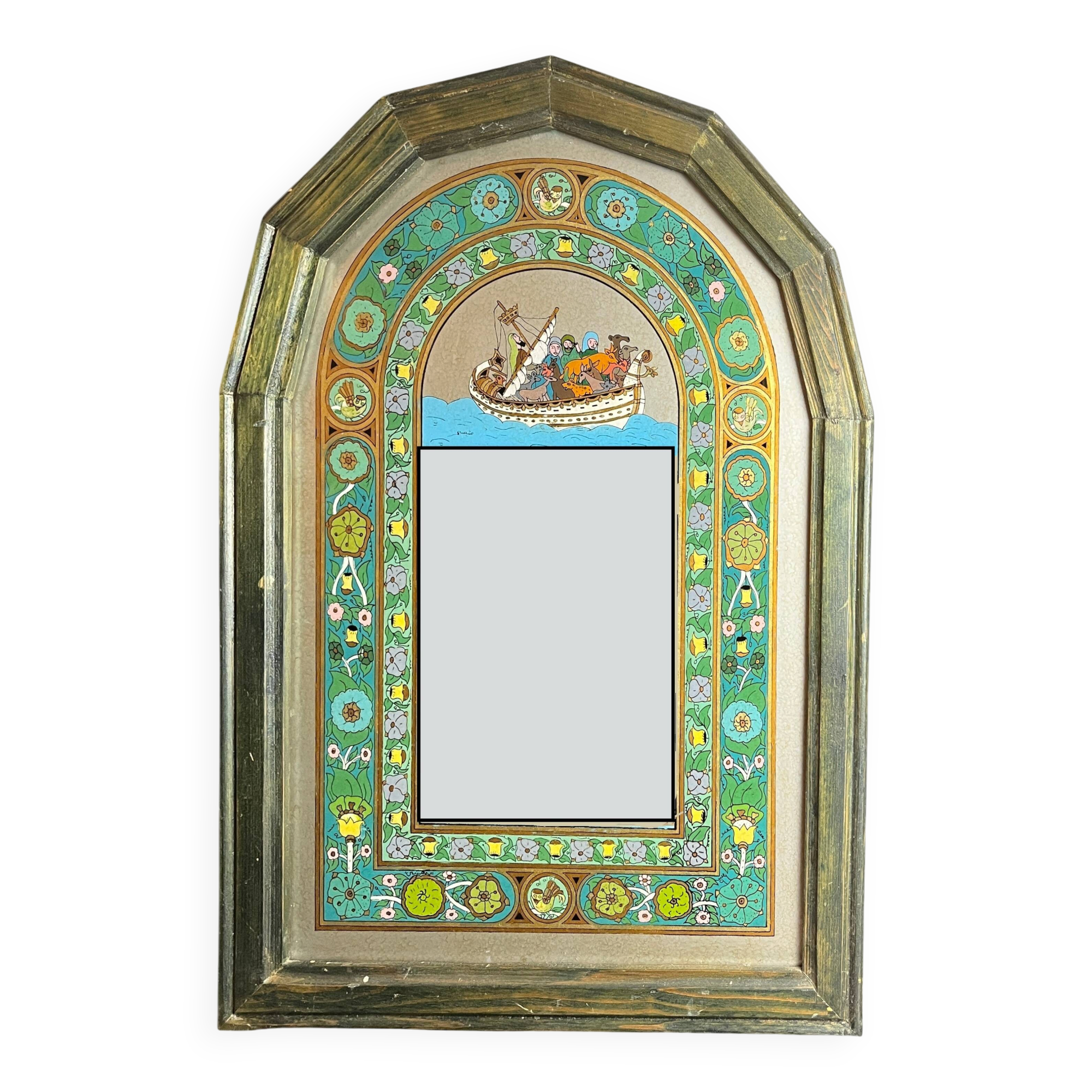 Mirror and painting on glass Noah's Ark around 1970