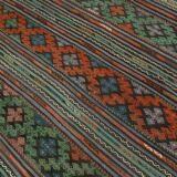 Tapis Kilim Vintage Motifs Ethniques Vert et Rouge, 180x271 Cm