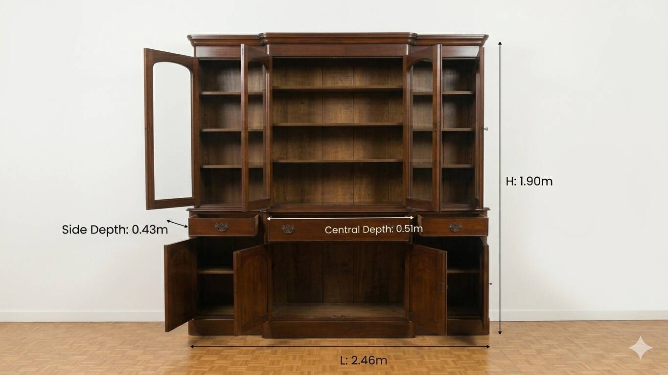 Monumental "Breakfront" library in mahogany – Victorian style 19th century