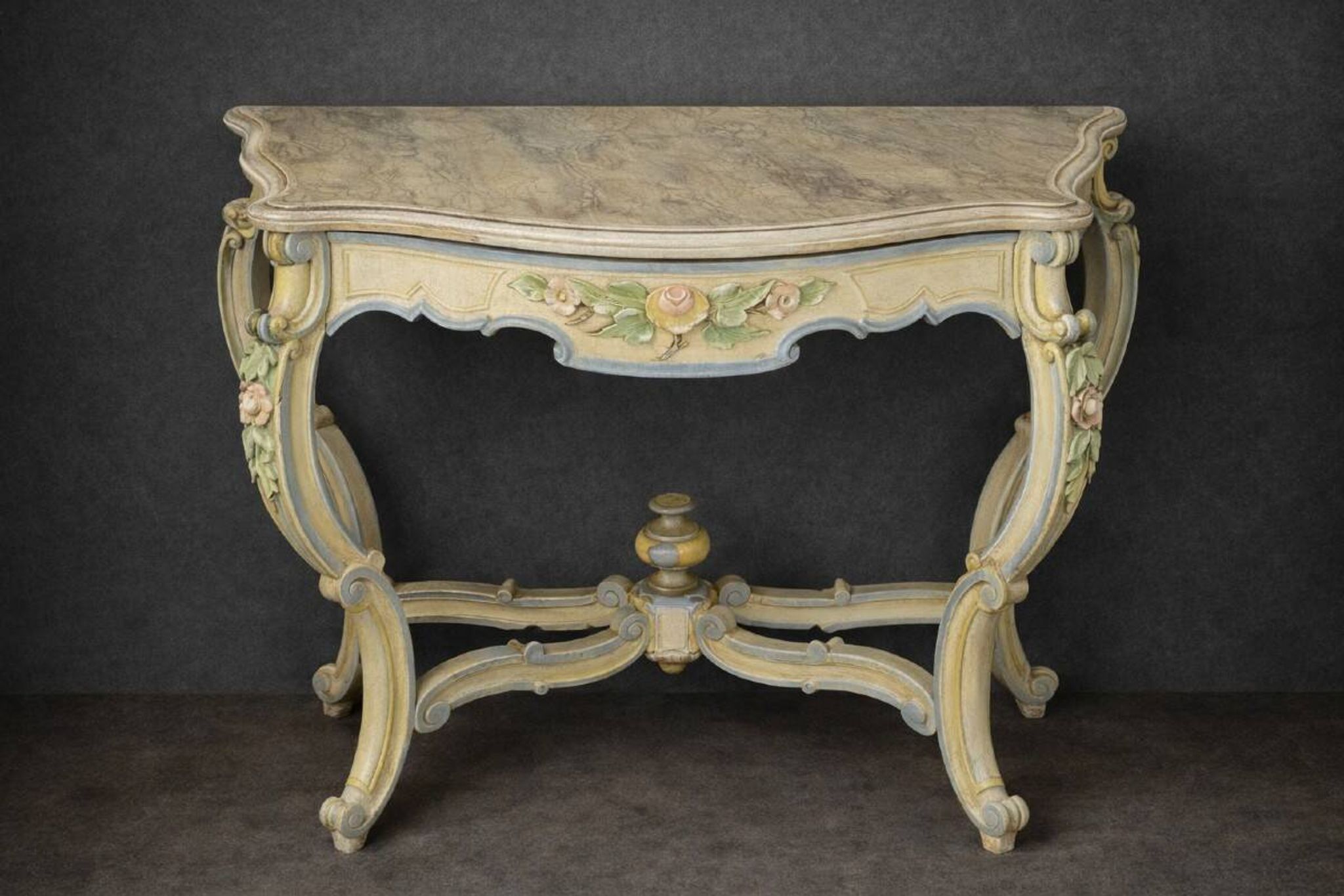 Italian console painted and sculpted – Wood top with faux marble appearance – 19th century