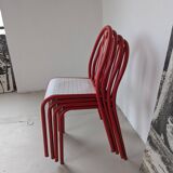 Set of 4 modernist red metal chairs