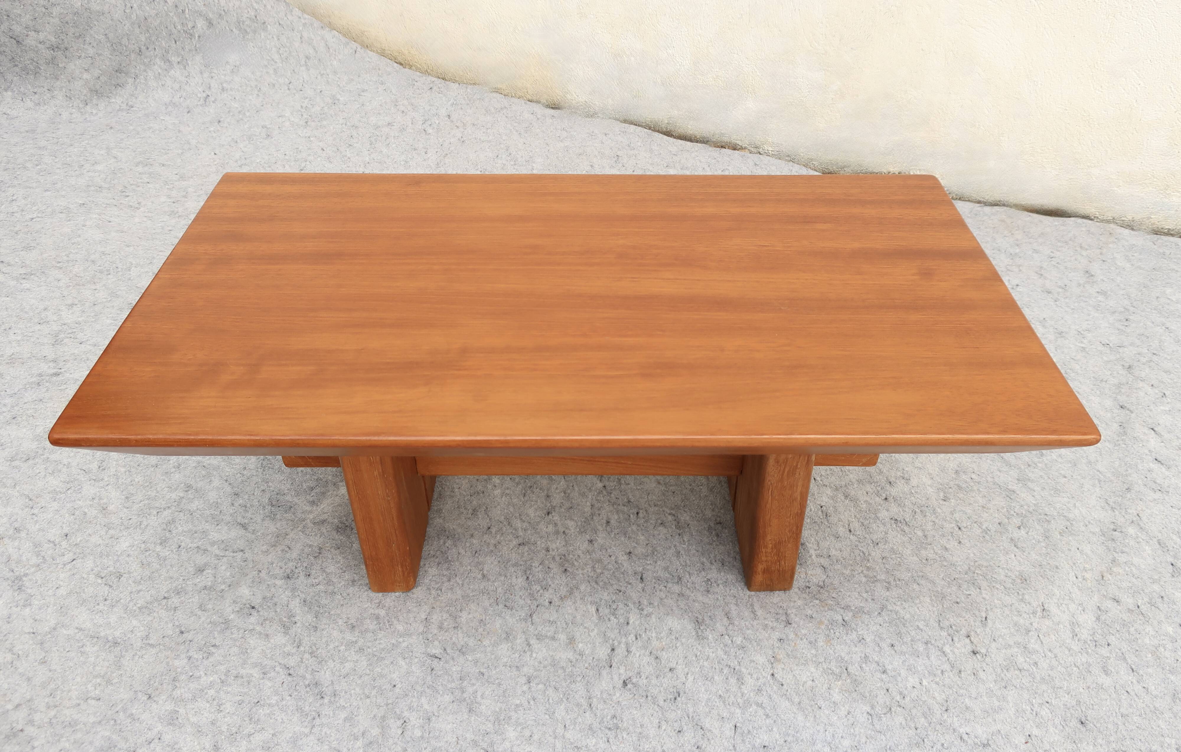 Scandinavian "Brutalist" Coffee Table, Japandi Style, Solid Teak, 20th Century
