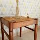 Vintage straw stool in cherry wood 70s/80s