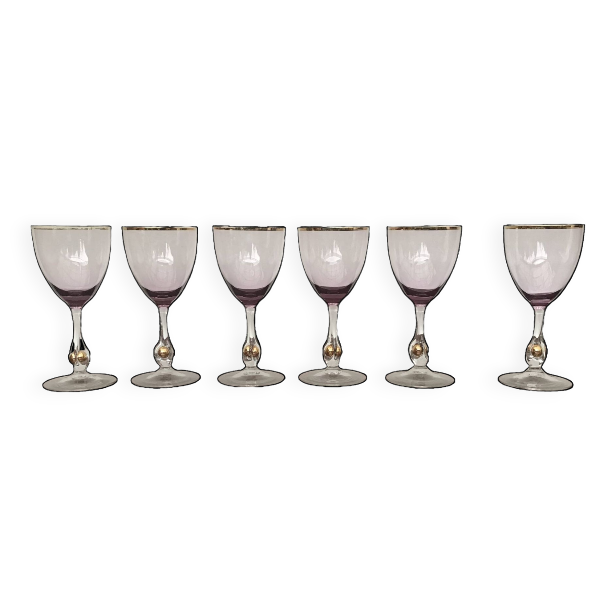 Joseph Stanik 6 red wine glasses of the Zuzanna model in Amethyst color with rims and golden ball