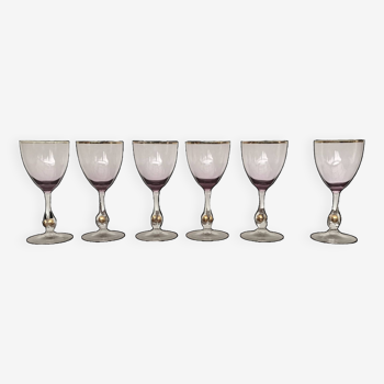 Joseph Stanik 6 red wine glasses of the Zuzanna model in Amethyst color with rims and golden ball