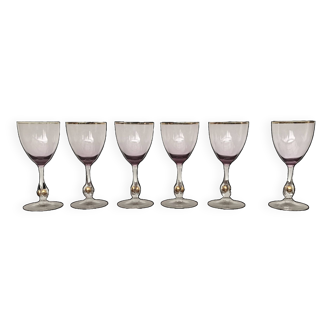 Joseph Stanik 6 red wine glasses of the Zuzanna model in Amethyst color with rims and golden ball