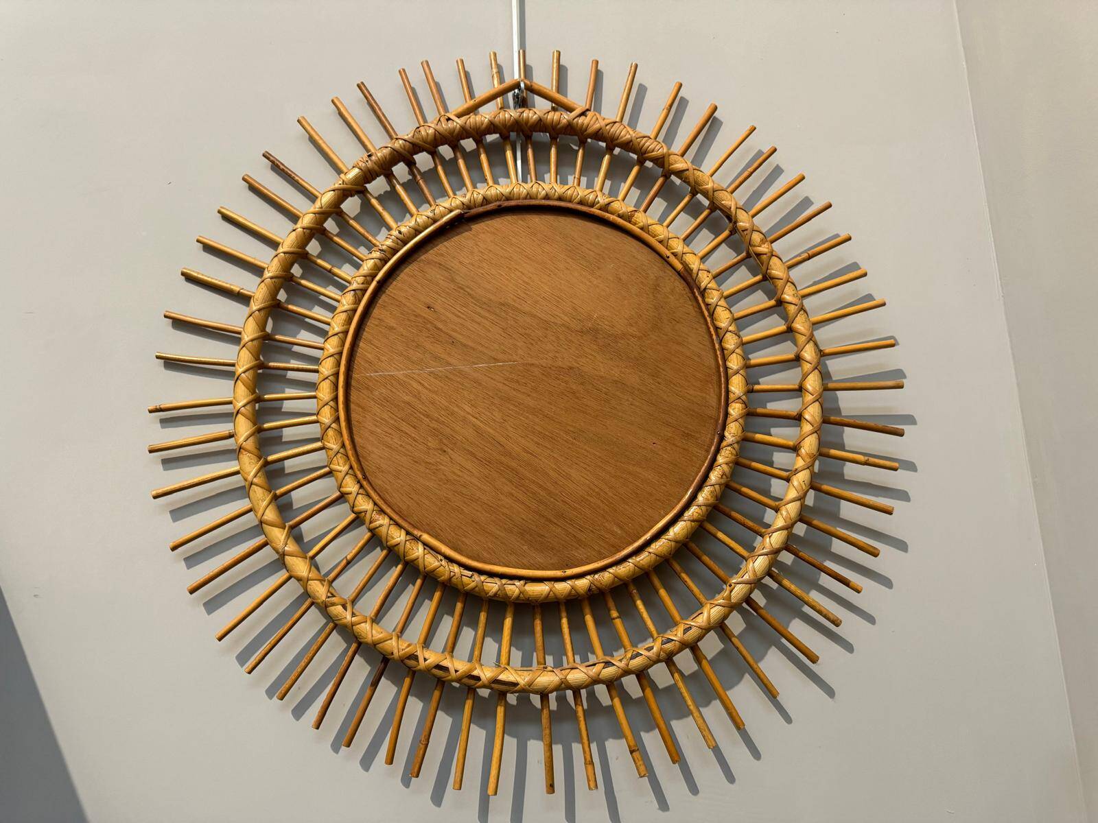 Vintage rattan sun mirror