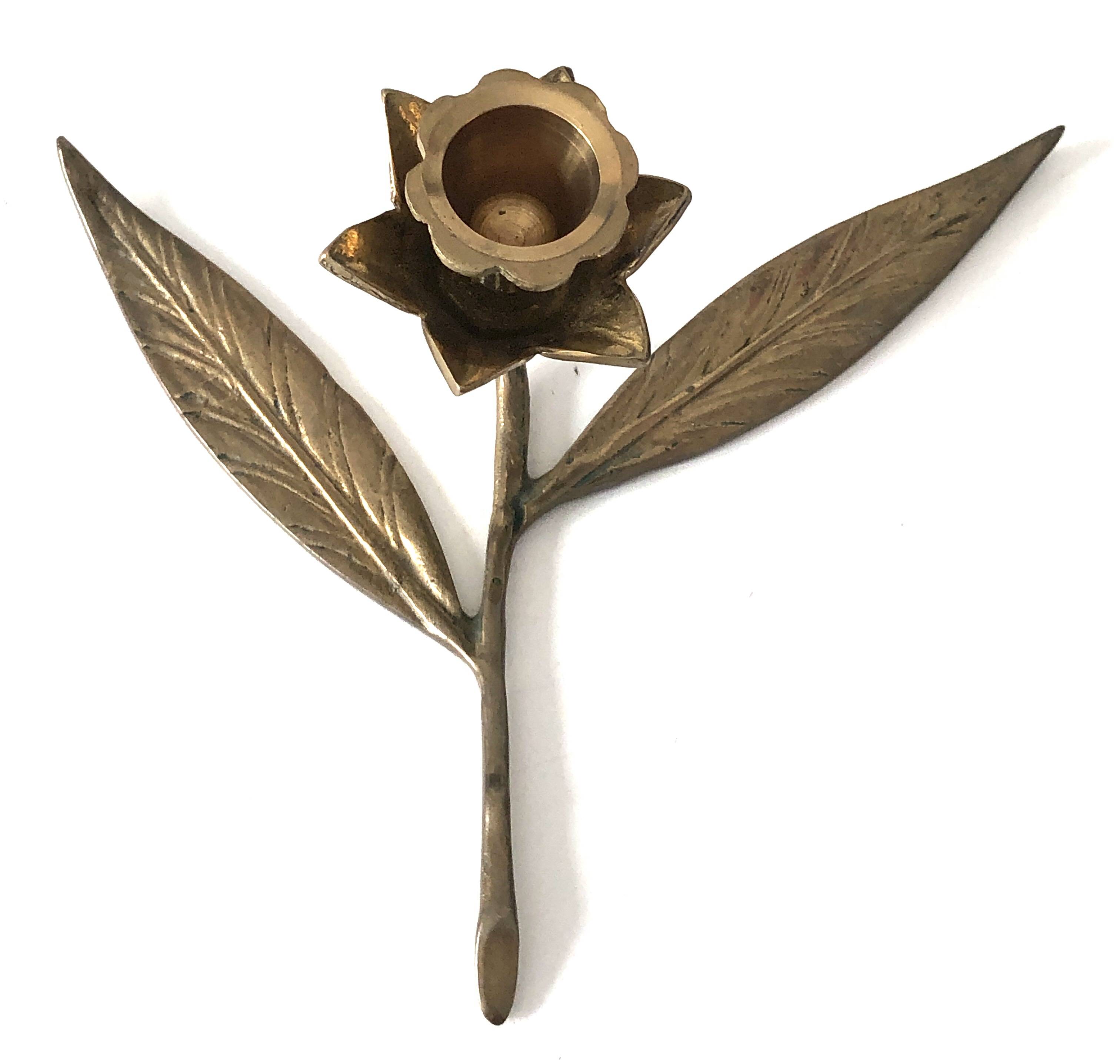 Old golden brass leaf candle holder