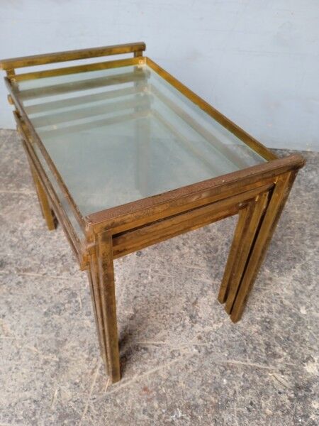 3 tables basse gigogne ep 1970 laiton doré design