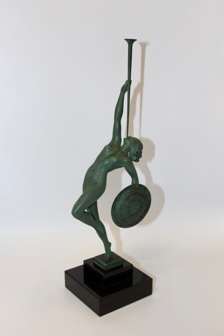 Art Deco Sculpture Trumpet Dancer "Jericho" By Guerbe