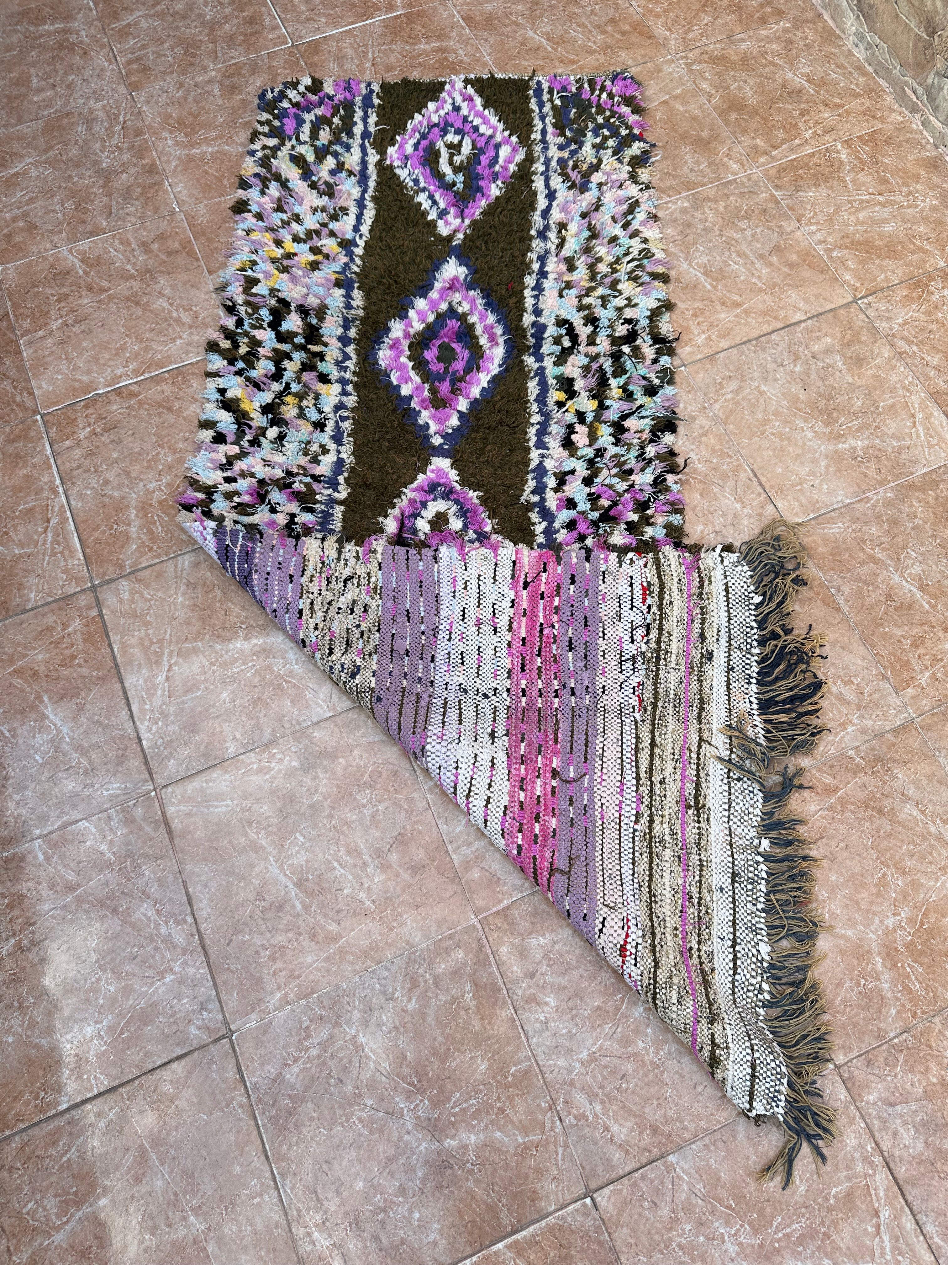 Vintage Boucherouite Berber hallway rug: Moroccan rug