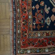 Antique handmade Persian Qashqai nomadic rug – blue background 94x112cm