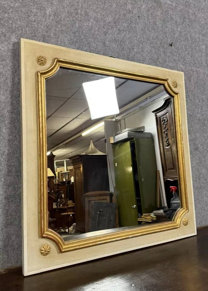 Vintage Louis XV Style Square Lacquered Mirror Circa 1950