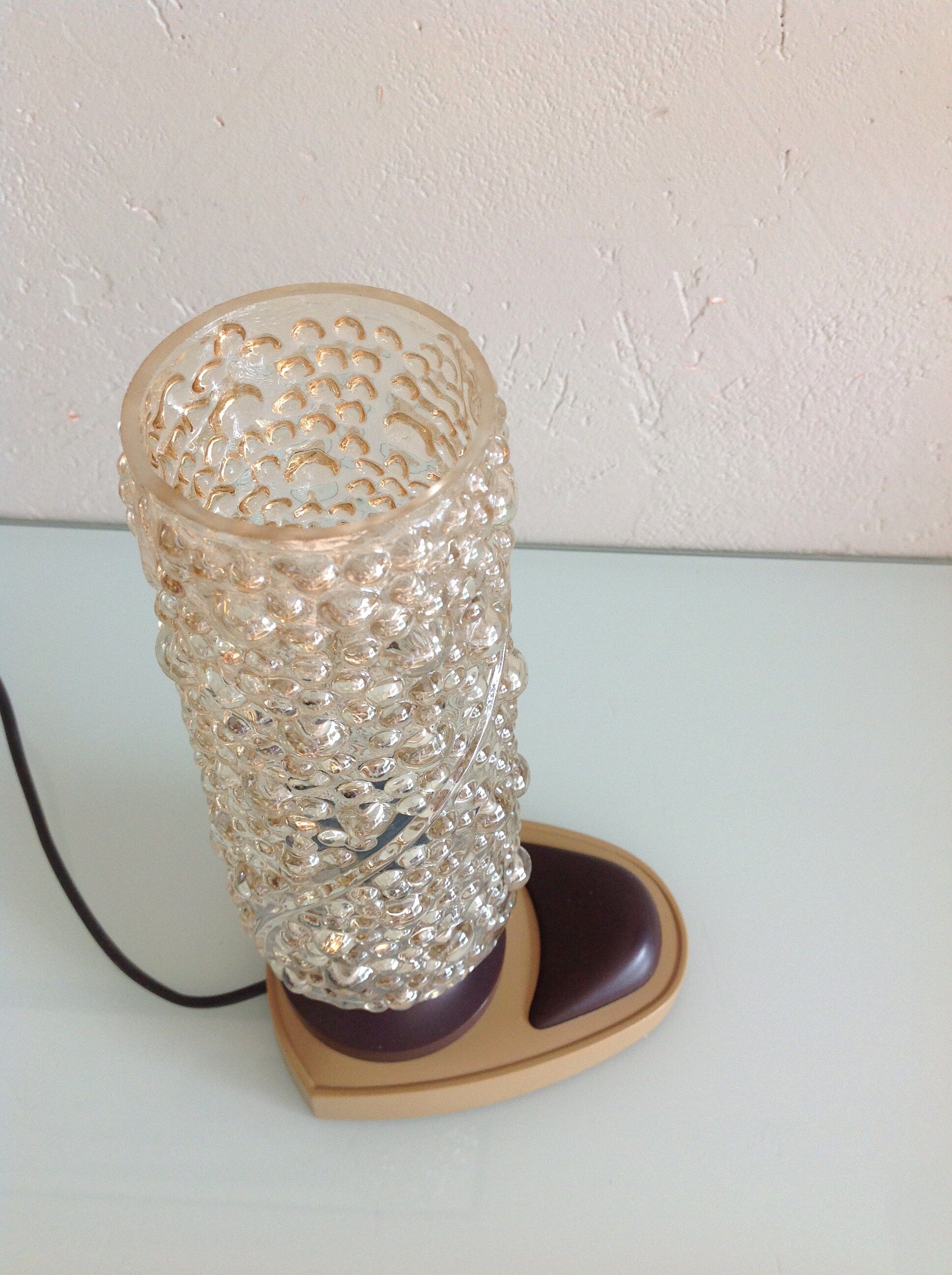 Amber bubbled glass bedside lamp vintage 60s-70s