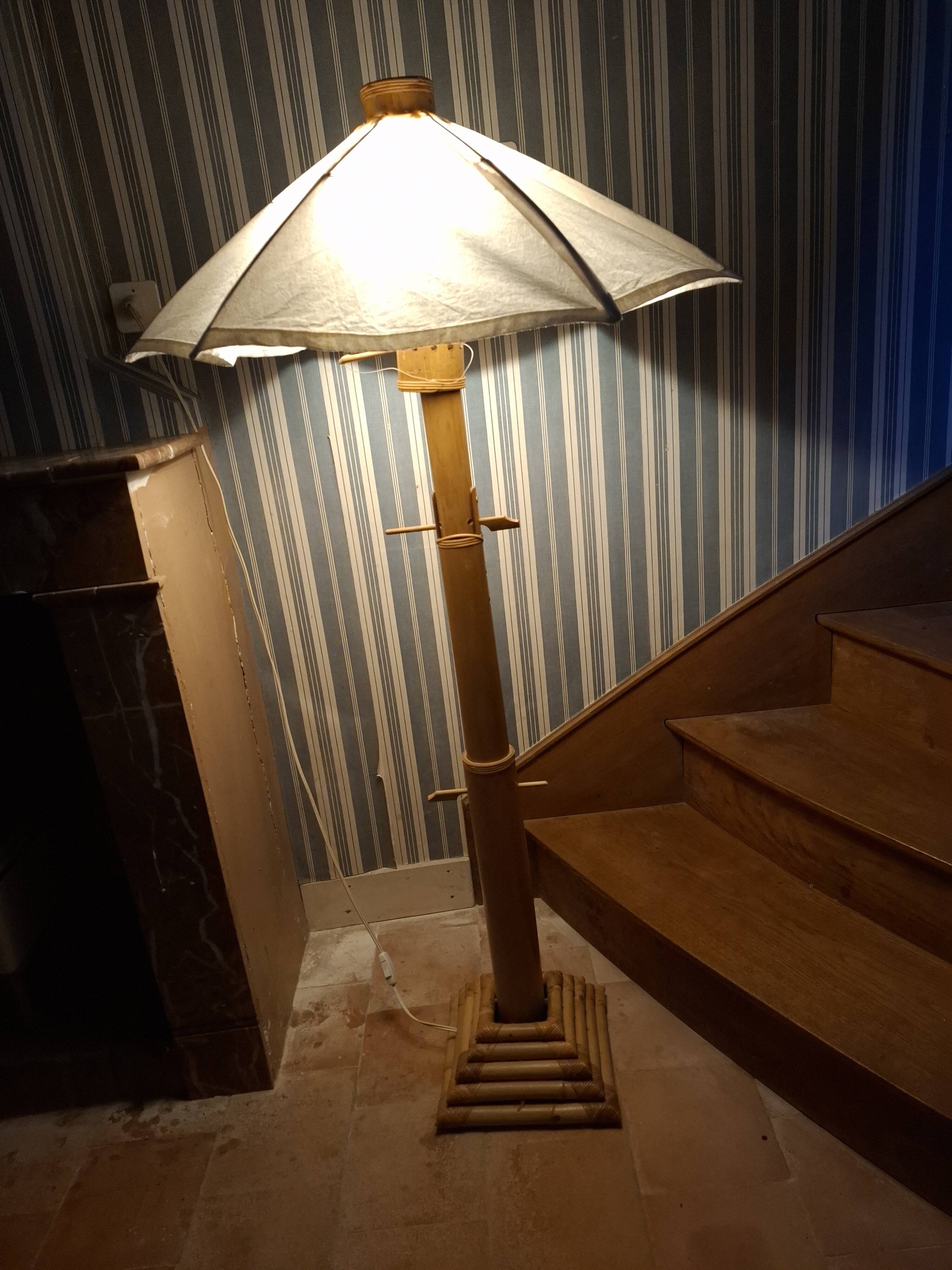 Vintage 70's adjustable bamboo floor lamp