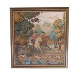 135x 137 cm Vintage framed wall tapestry gobelin horses
