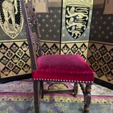 Suite of 8 Louis XIII style chairs oak and red velvet