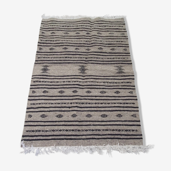 Tapis kilim gris et noir fait main 70x110cm