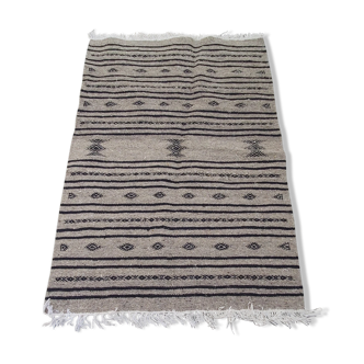 Tapis kilim gris et noir fait main 70x110cm