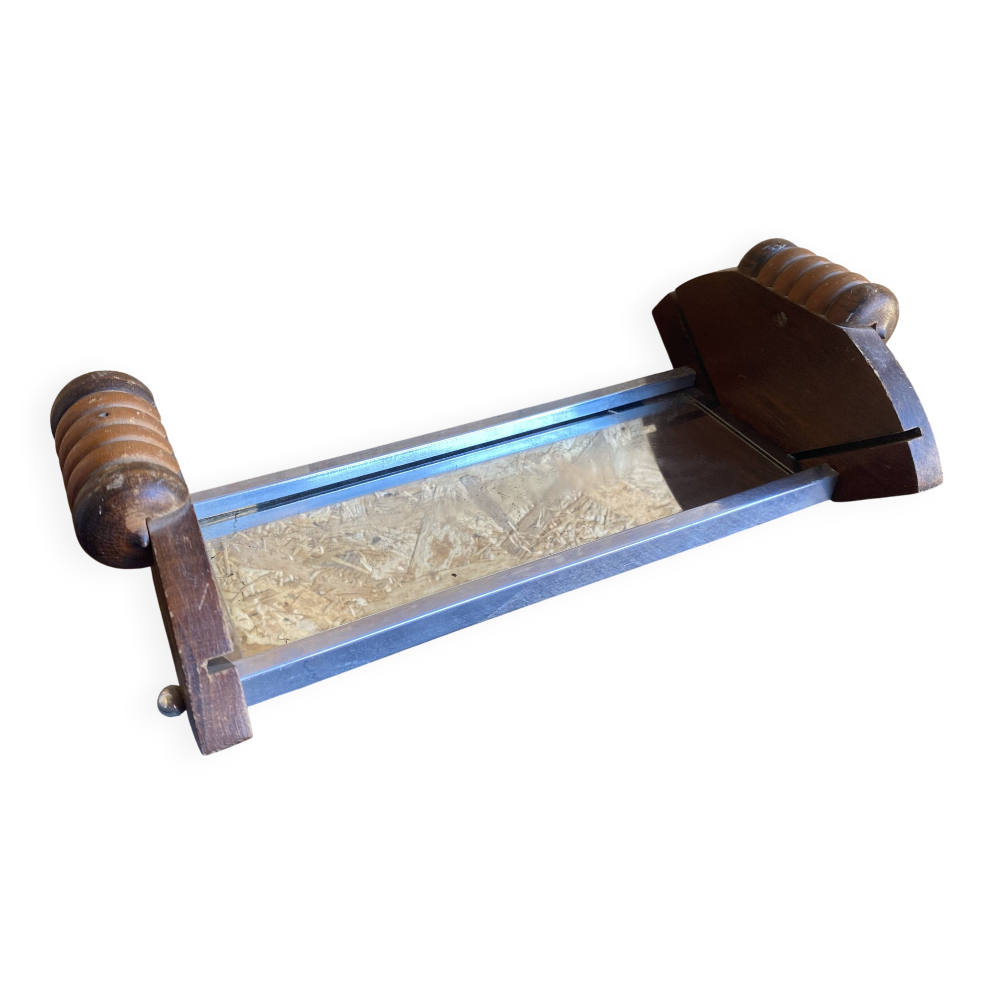 Aperitif Server Vintage Art Deco Wood + Aluminium + Mirror Base #D978