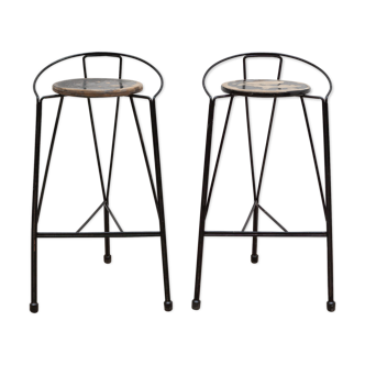 Pair of wrought iron bar stools, 1960s, Belgium
