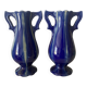 Pair of Art Deco vases in faience from Vierzon, Louis Gueule, cobalt blue.