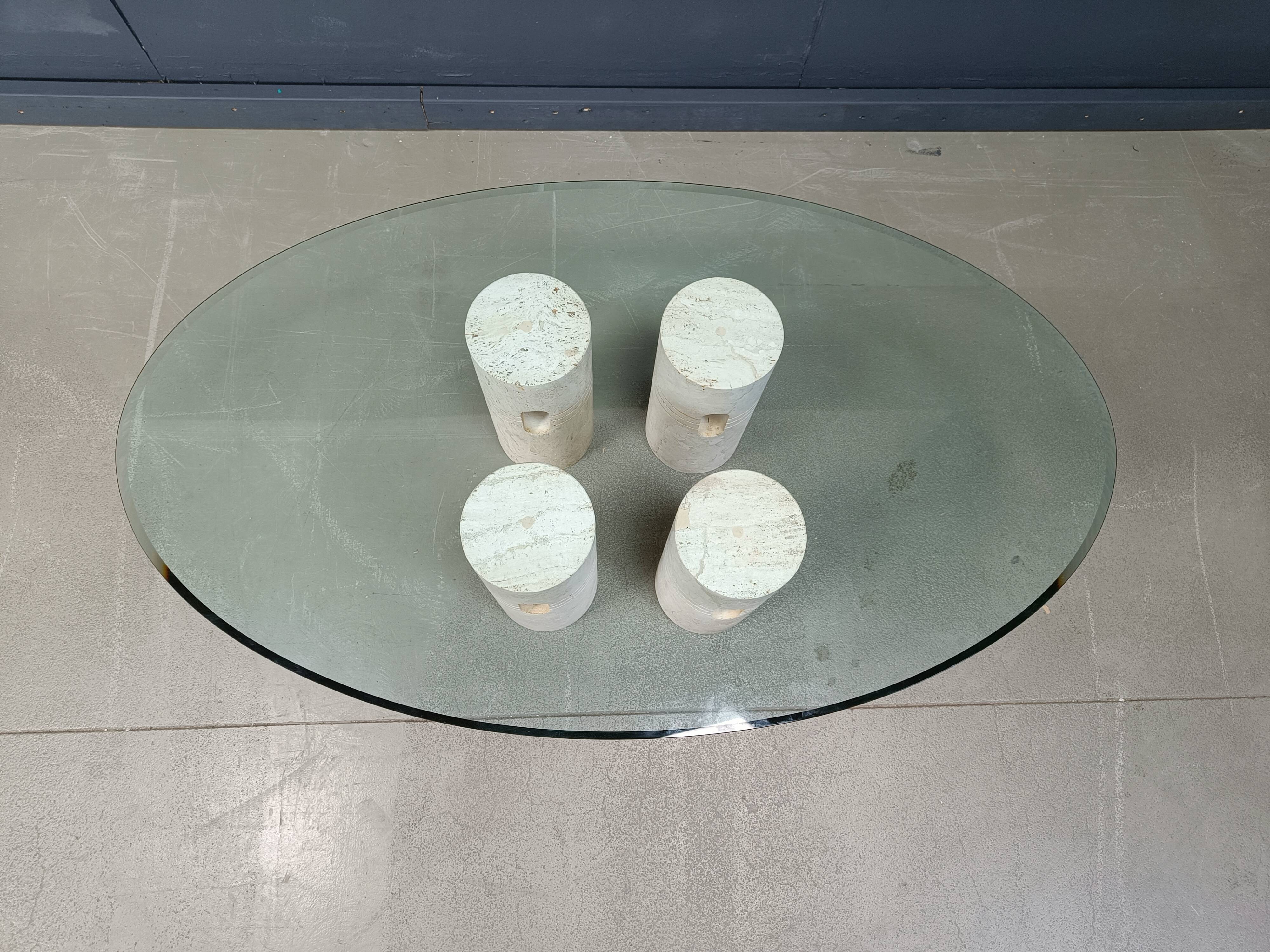 Vintage travertine and glass coffee table, 1970s