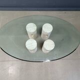 Vintage travertine and glass coffee table, 1970s