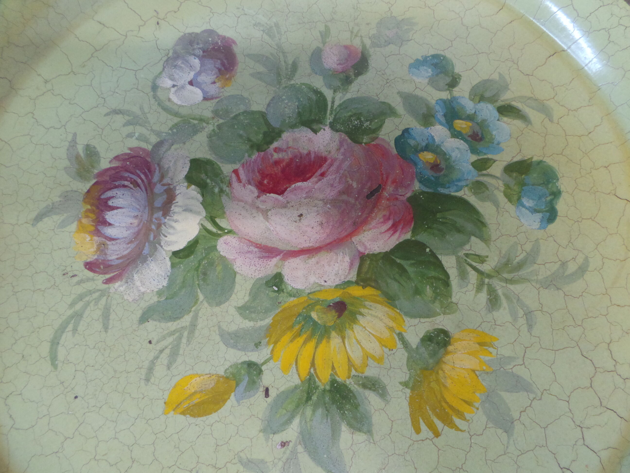 painted tole serving tray with floral decoration